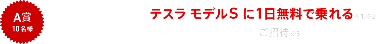 A賞10名様 自動運転機能を搭載のテスラ モデルSに1日無料で乗れる※1,※2 「Anyca特別パーティー＠テスラ青山ストア」ご招待※3